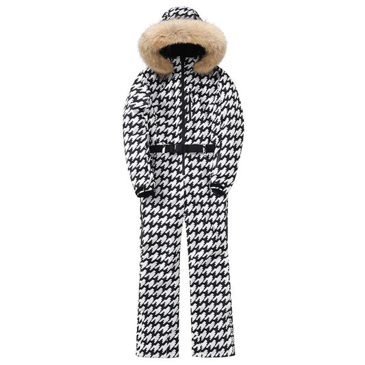 Unique Printed One-piece Ski Rompers Fur Hooded Snowsuitsļ¼å¤å¶ļ¼Ā