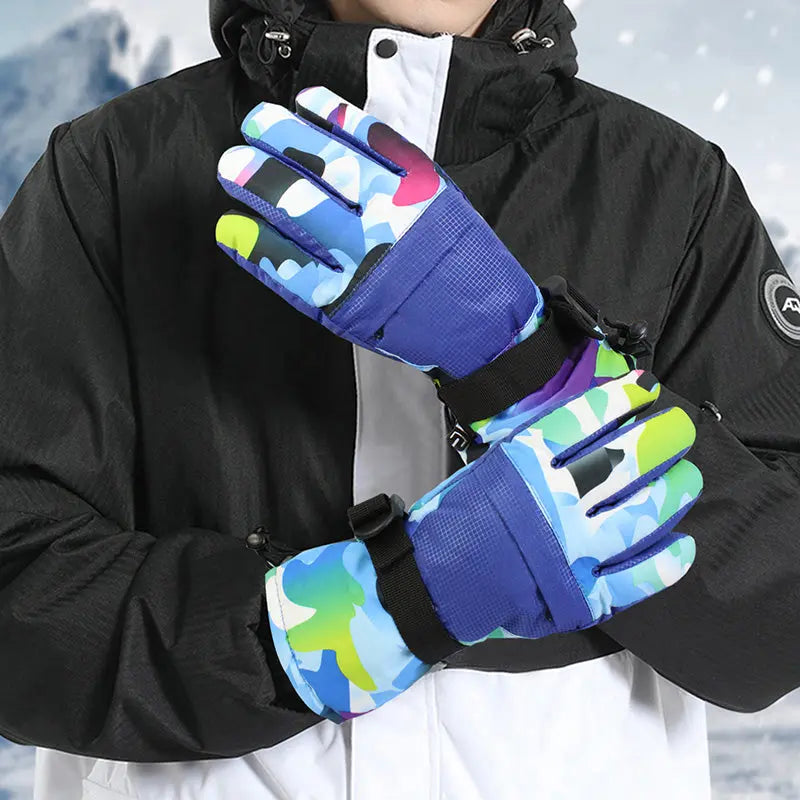 HOTIAN 1pair Men Camo Print Insulated Snowboard Ski Gloves HOTIAN