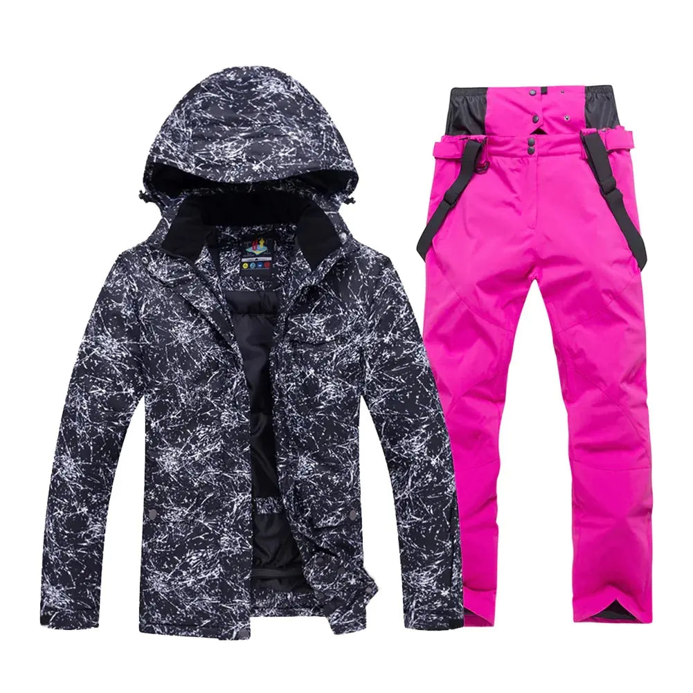 HOTIAN Unisex Snowboard Ski Jacket and Pants Set Marble Pattern HOTIAN
