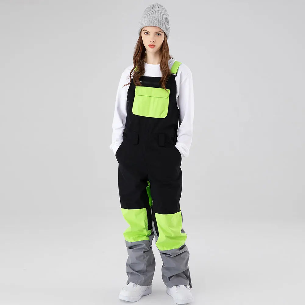 HOTIAN Women Color Block Ski Overall Bib Pants With Adjustable Strap HOTIAN