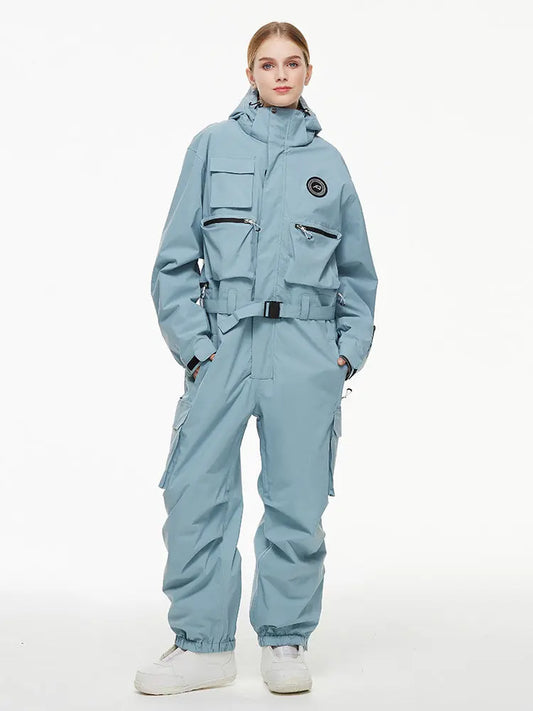 Loose Fit One-piece Snowsuits Adjustable Belt Ski JumpsuitsĀ