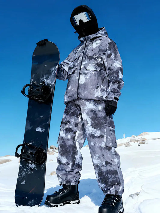 Men Printed Ski Suits Set Unique Insulated Ski Outwear