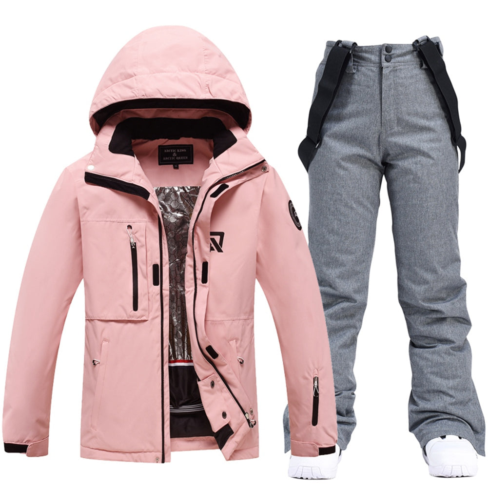 Hotian Women's Pink Ski Jacket With Thermal Pants