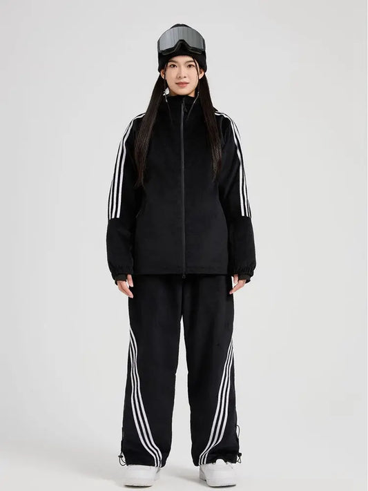 Women Black Velvet Ski Suit Set Baggy Style Snow Wear