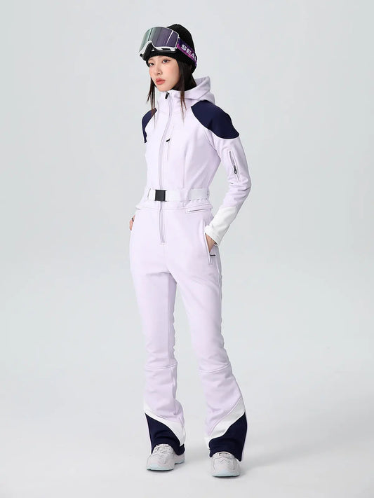 Women Fitted Stretch Ski Jumpsuit Elegant One-piece Flare SnowsuitsĀ