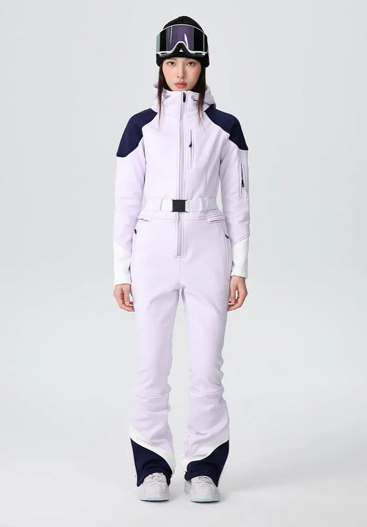 Women Fitted Stretch Ski Jumpsuit Elegant One-piece Flare SnowsuitsĀ