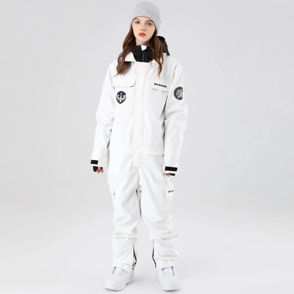 Women One Piece Ski Suits Hooded Cargo Ski Jumpsuits HOTIAN