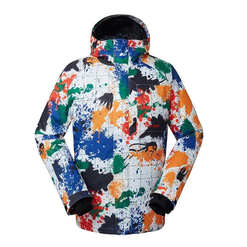 HOTIAN Men's Zipper Button Double Protection Colorful Printed Ski Jacket HOTIAN