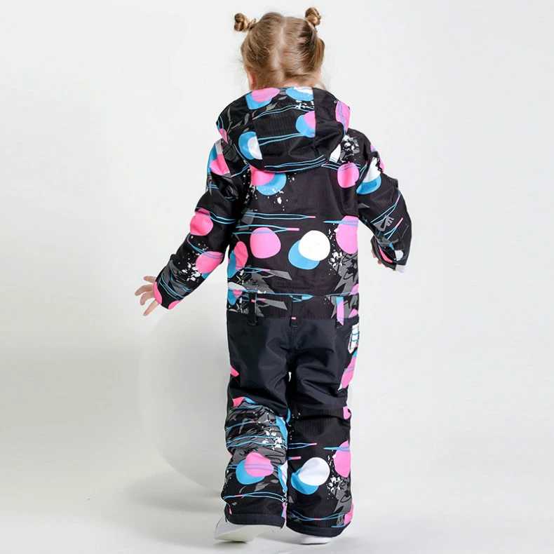 Kids Polka Dots Windproof One Piece Ski Suit HOTIAN