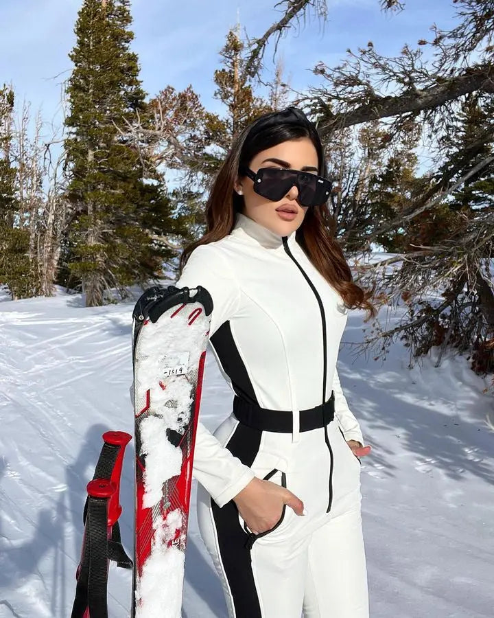 Women's Sexy One Piece Ski Suits Winter Slim Fit Snow Jumpsuits, White / XL Women's Sexy One Piece Ski Suits Winter Slim Fit Snow Jumpsuits, White / XL