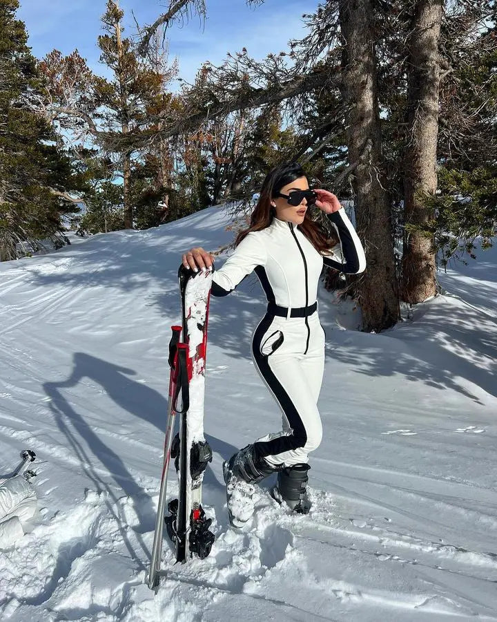 Women's Sexy One Piece Ski Suits Winter Slim Fit Snow Jumpsuits, White / XL Women's Sexy One Piece Ski Suits Winter Slim Fit Snow Jumpsuits, White / XL