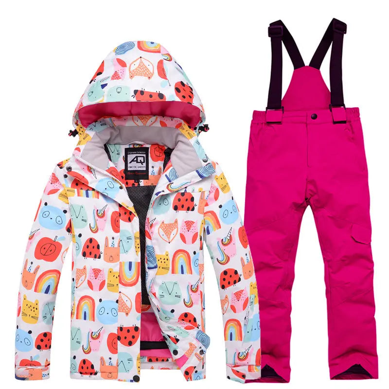 Children Printed Insulated Skiing Jackets & Trousers Suits HOTIANSNOW