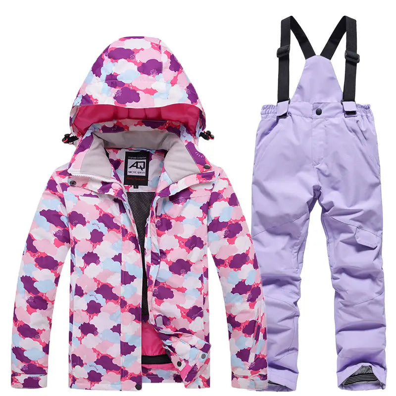 Children Printed Insulated Skiing Jackets & Trousers Suits HOTIANSNOW
