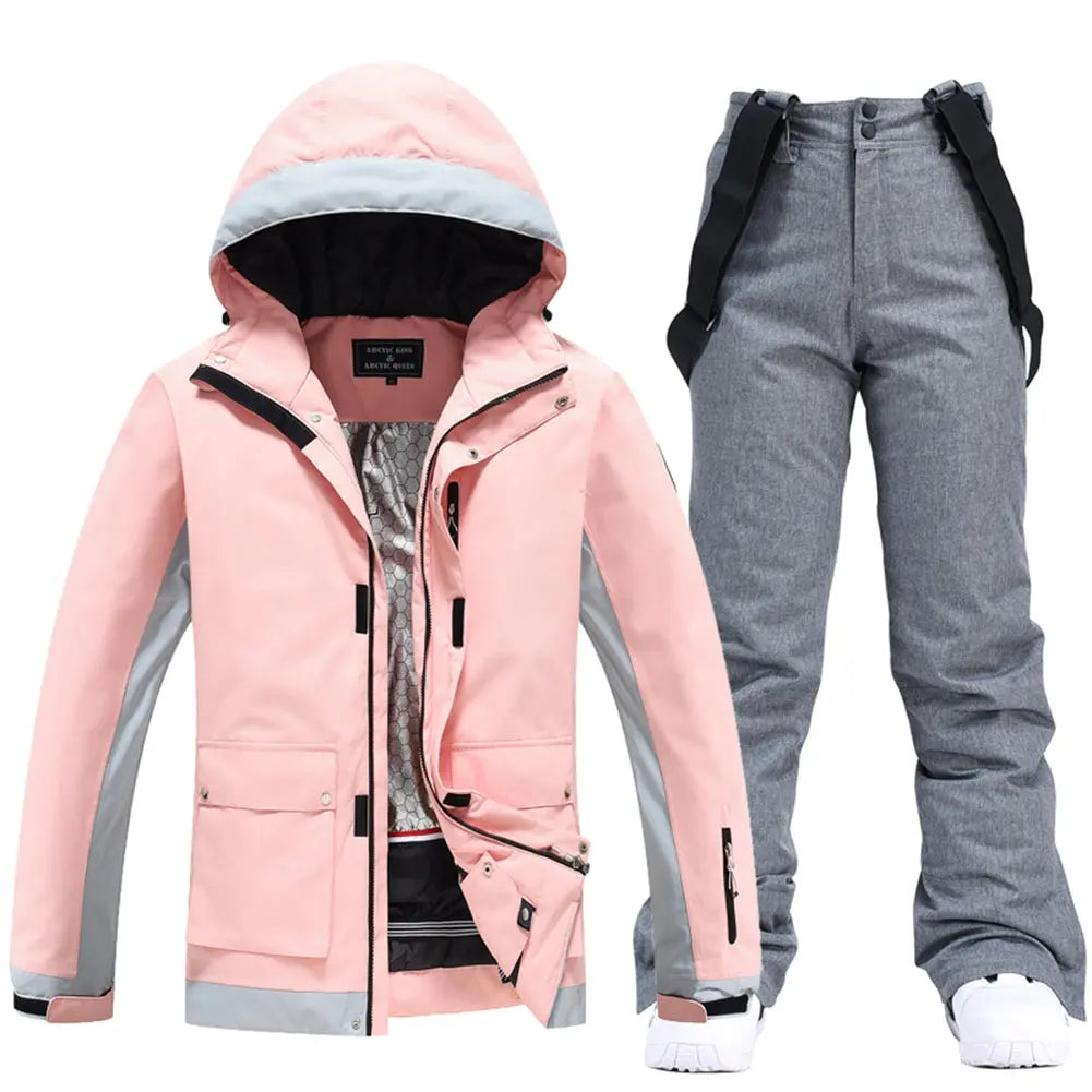 Women's Windproof Pink Ski Suits Downhill