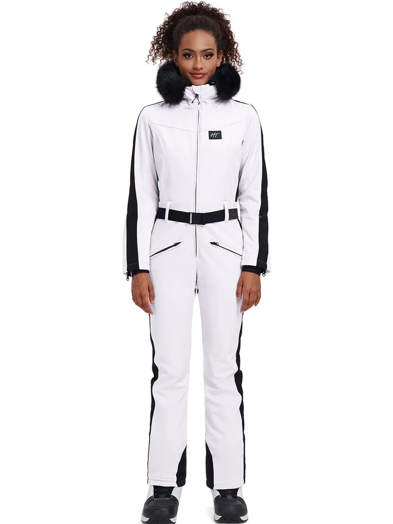 Fur Collar One-piece Ski Snow Jumpsuit Hooded Ski Outwear 