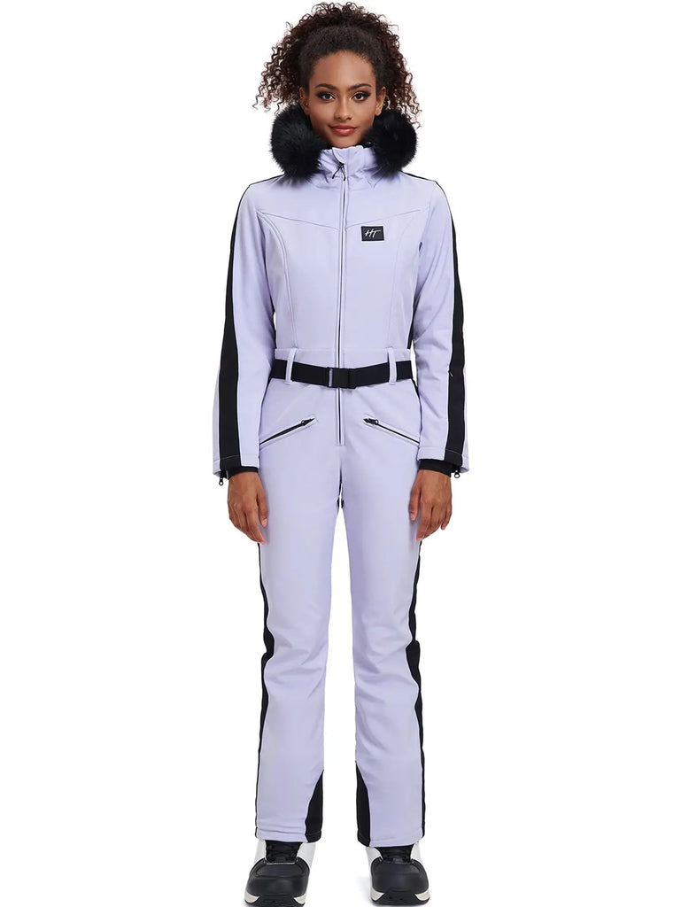 Fur Collar One-piece Ski Snow Jumpsuit Hooded Ski Outwear 