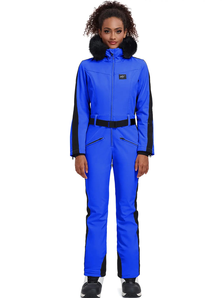 Fur Collar One-piece Ski Snow Jumpsuit Hooded Ski Outwear 