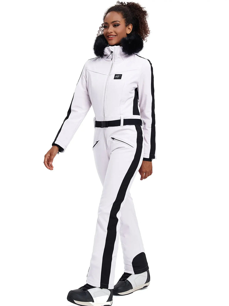Fur Collar One-piece Ski Snow Jumpsuit Hooded Ski Outwear 