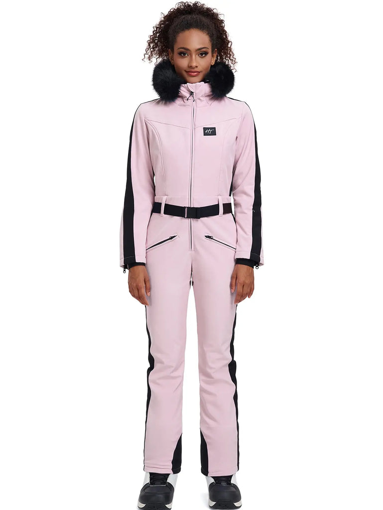 Fur Collar One-piece Ski Snow Jumpsuit Hooded Ski Outwear 