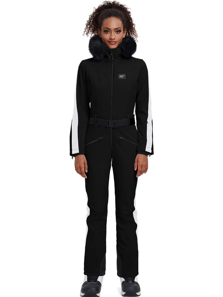 Fur Collar One-piece Ski Snow Jumpsuit Hooded Ski Outwear 