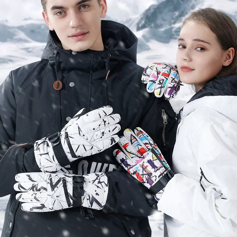 HOTIAN 1pair Unisex  Geometric Pattern Snowboard Ski Gloves HOTIAN