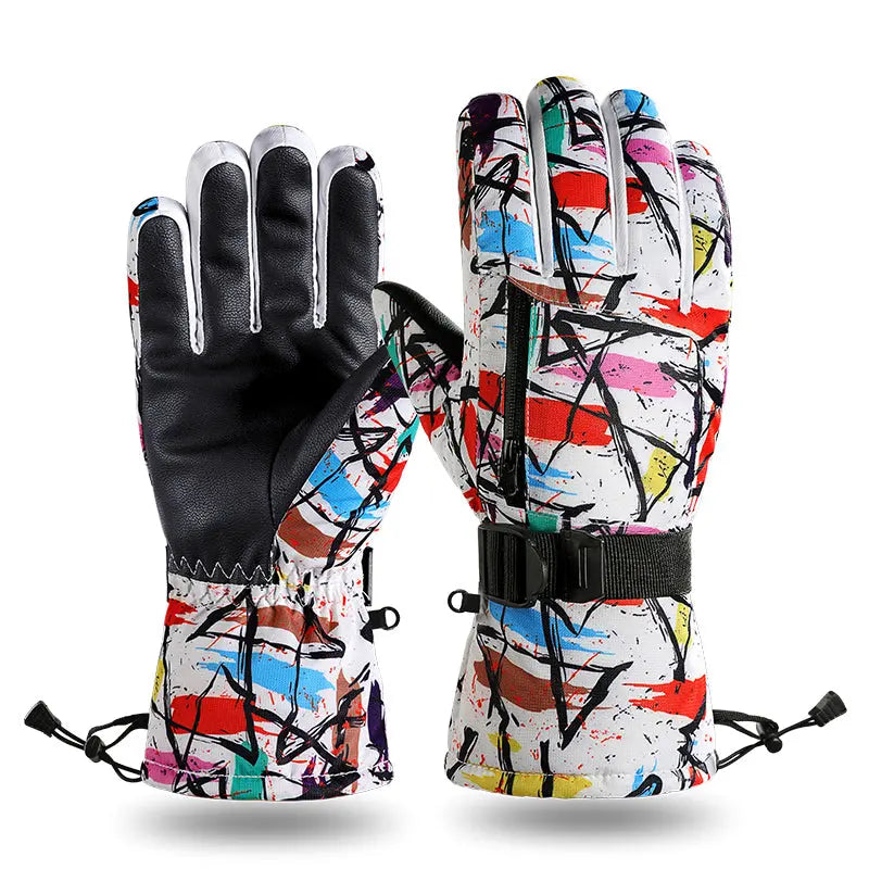 HOTIAN 1pair Unisex  Geometric Pattern Snowboard Ski Gloves HOTIAN