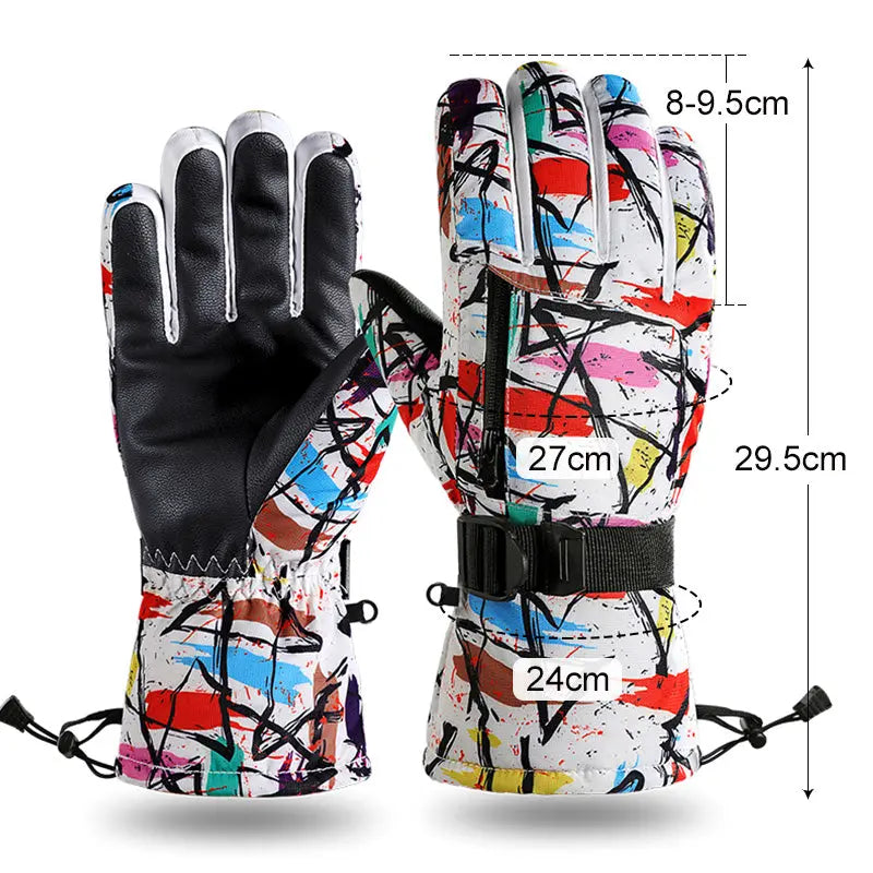 HOTIAN 1pair Unisex  Geometric Pattern Snowboard Ski Gloves HOTIAN