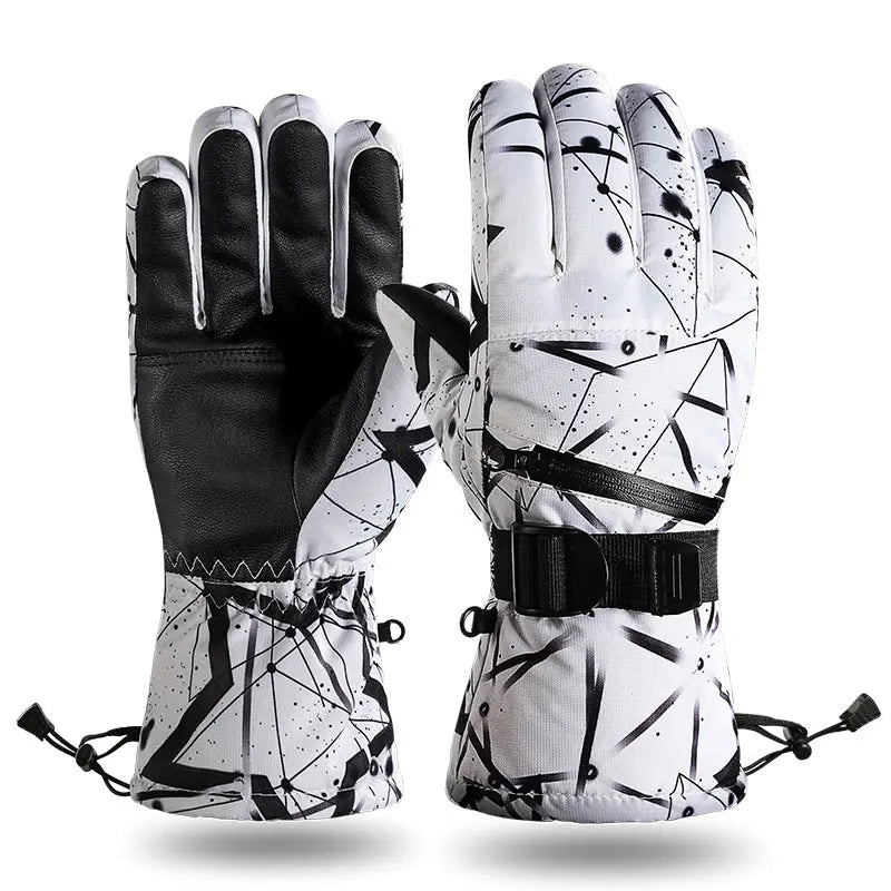 HOTIAN 1pair Unisex  Geometric Pattern Snowboard Ski Gloves HOTIAN