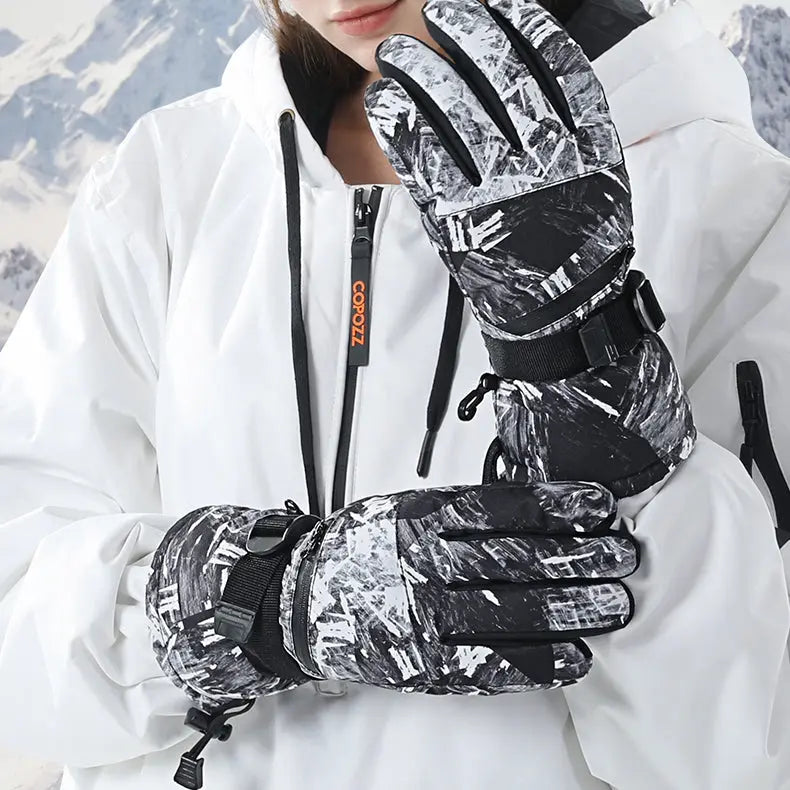 HOTIAN 1pair Unisex  Geometric Pattern Snowboard Ski Gloves HOTIAN
