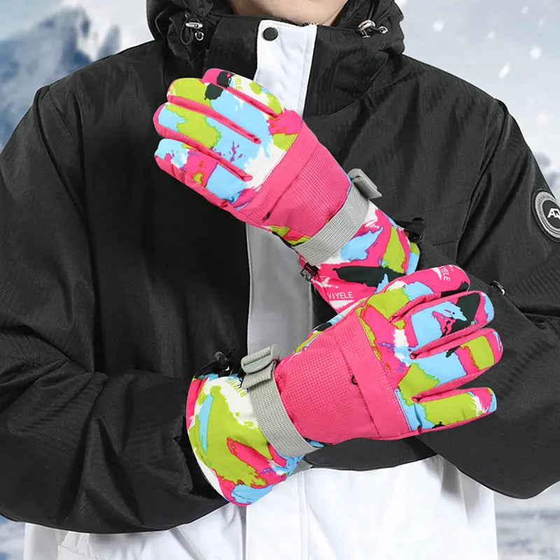 HOTIAN 1pair Unisex Camo Print Insulated Snowboard Ski Gloves HOTIAN