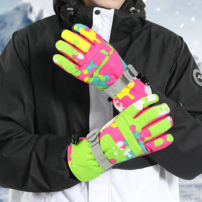 HOTIAN 1pair Unisex Camo Print Insulated Snowboard Ski Gloves HOTIAN