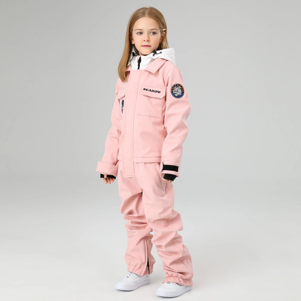 HOTIAN Girls Contrast Hooded Cargo One Piece Ski Jumpsuit With Side Zip HOTIAN