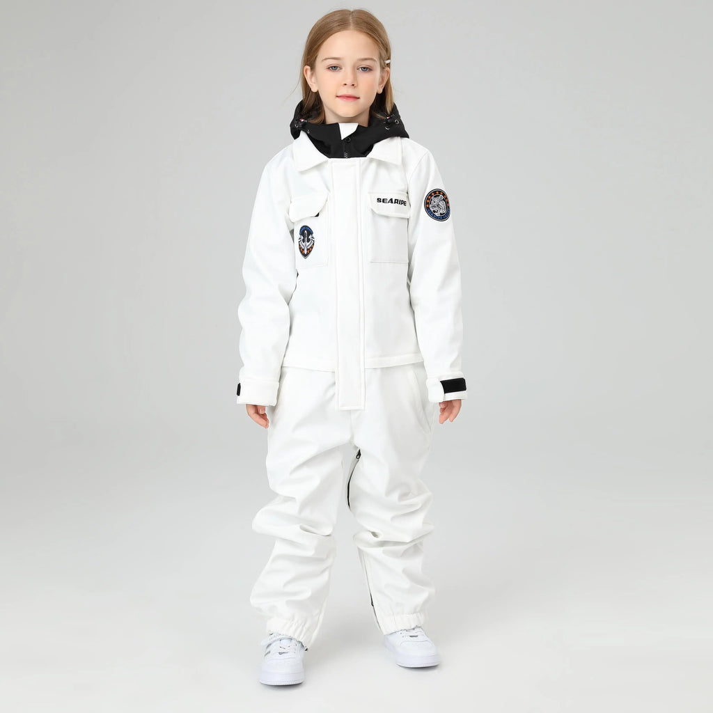 HOTIAN Girls Contrast Hooded Cargo One Piece Ski Jumpsuit With Side Zip HOTIAN