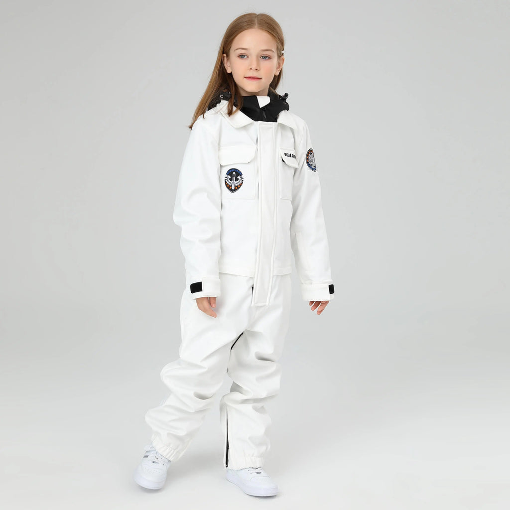 HOTIAN Girls Contrast Hooded Cargo One Piece Ski Jumpsuit With Side Zip HOTIAN