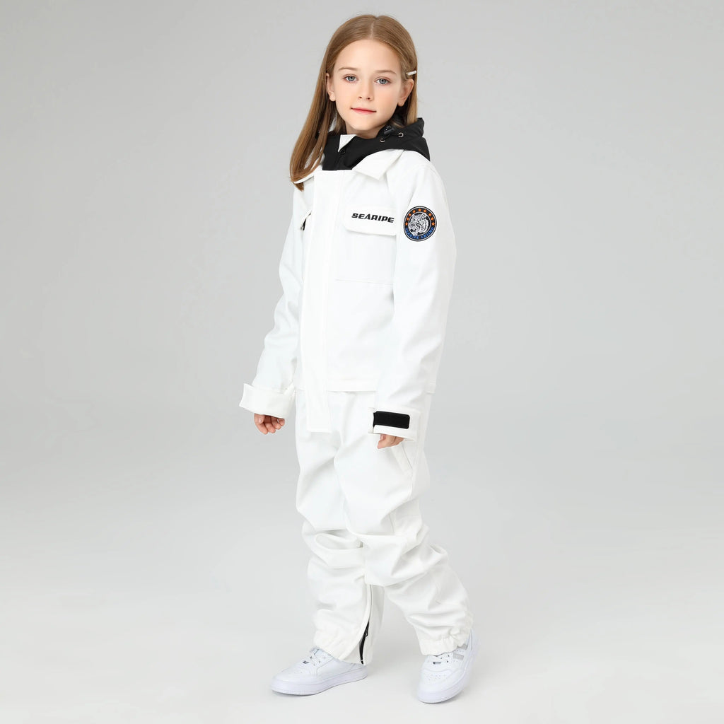 HOTIAN Girls Contrast Hooded Cargo One Piece Ski Jumpsuit With Side Zip HOTIAN