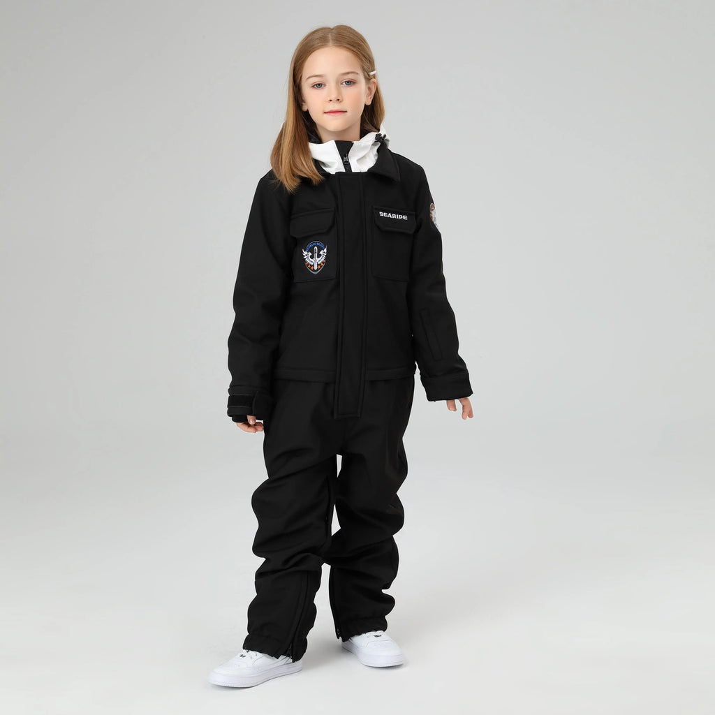 HOTIAN Girls Contrast Hooded Cargo One Piece Ski Jumpsuit With Side Zip HOTIAN