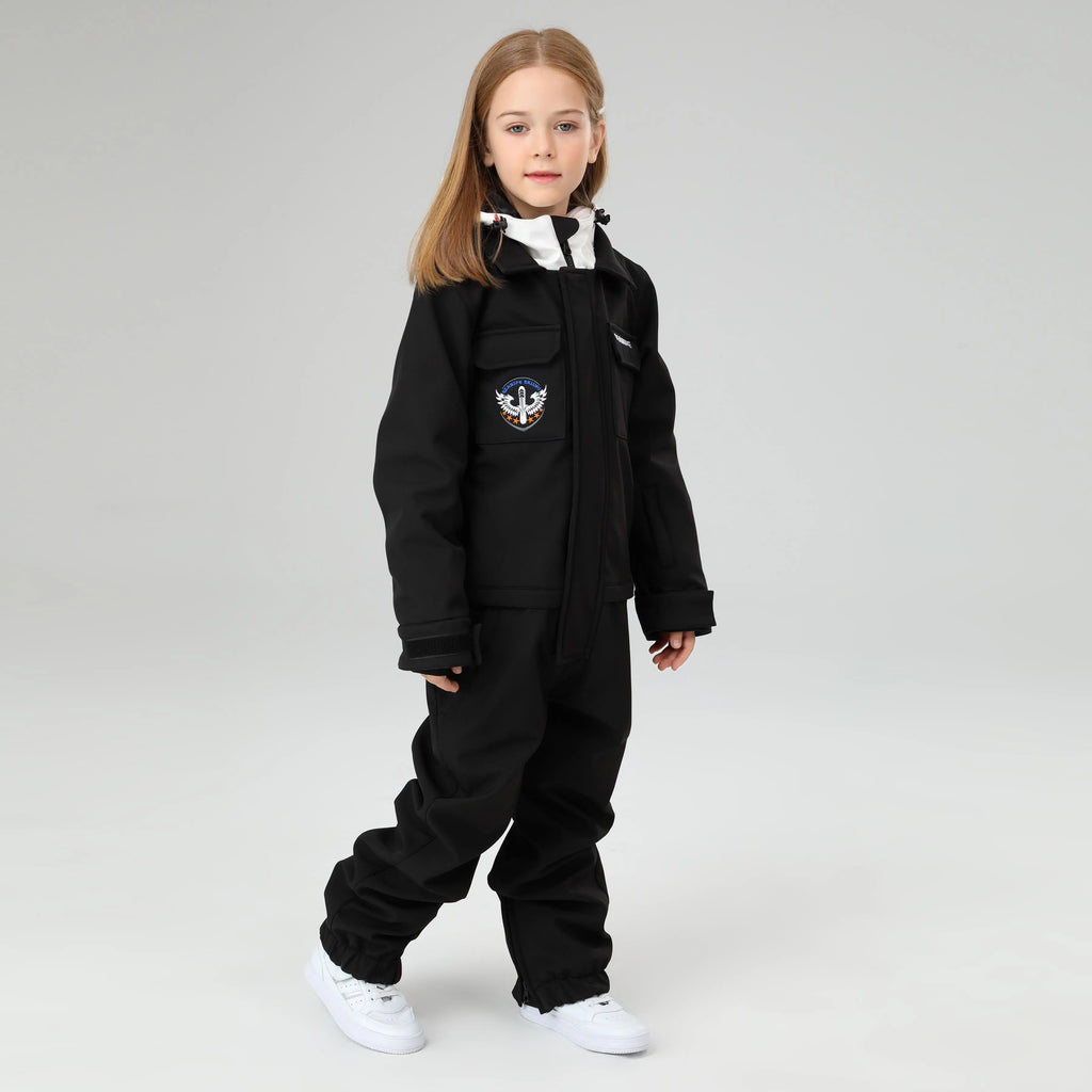 HOTIAN Girls Contrast Hooded Cargo One Piece Ski Jumpsuit With Side Zip HOTIAN