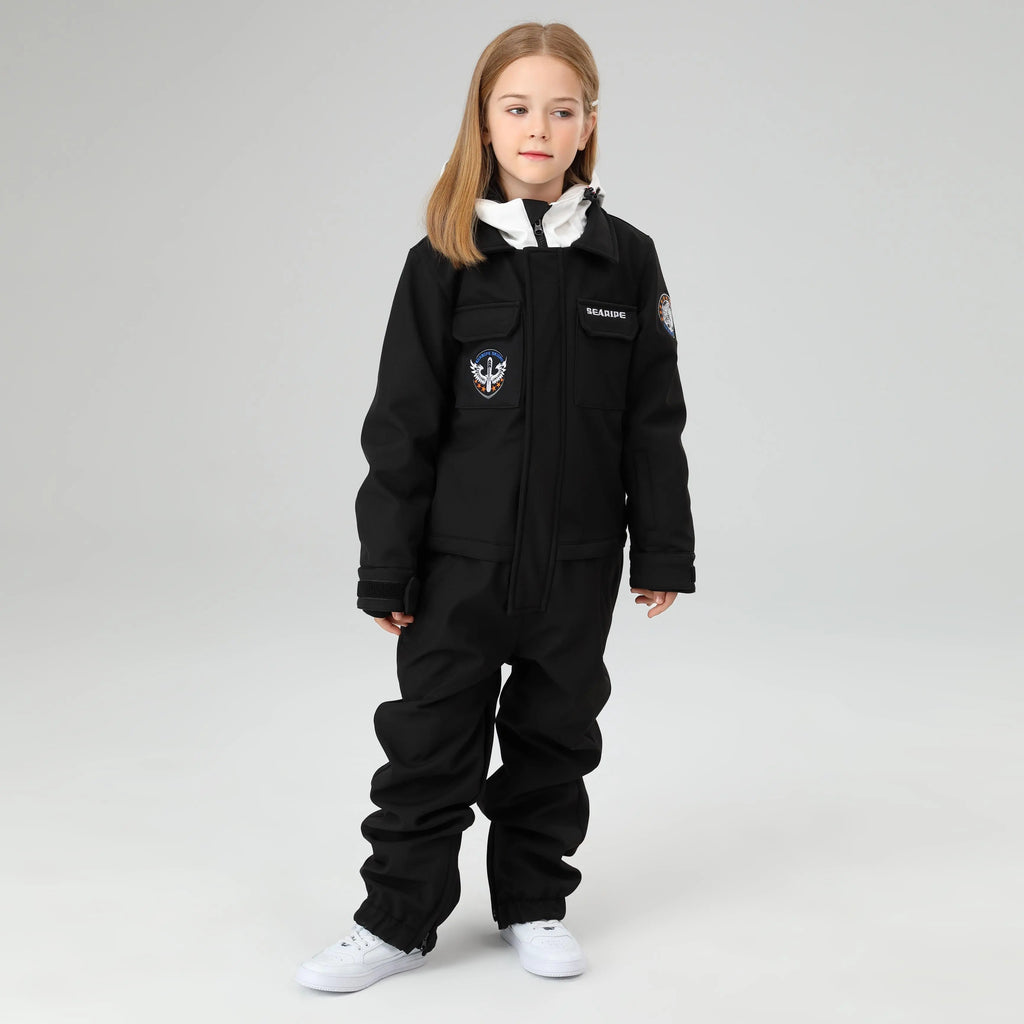 HOTIAN Girls Contrast Hooded Cargo One Piece Ski Jumpsuit With Side Zip HOTIAN