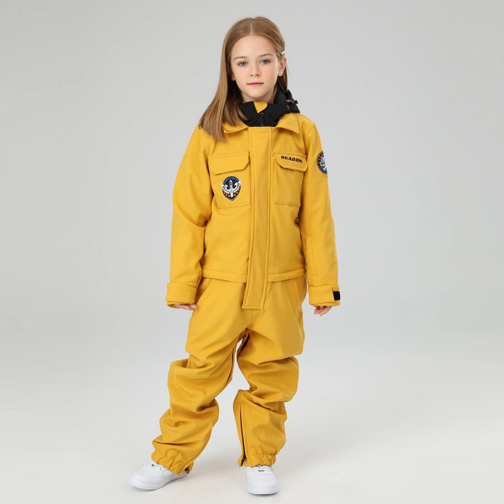 HOTIAN Girls Contrast Hooded Cargo One Piece Ski Jumpsuit With Side Zip HOTIAN