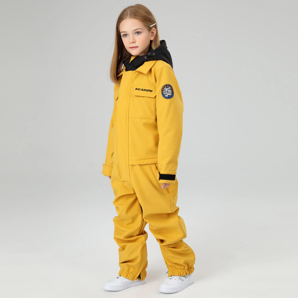 HOTIAN Girls Contrast Hooded Cargo One Piece Ski Jumpsuit With Side Zip HOTIAN