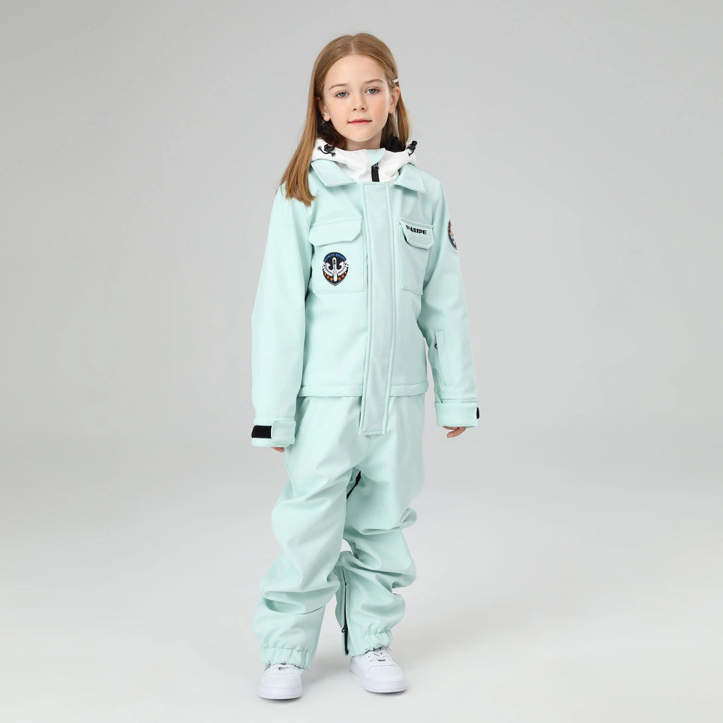 HOTIAN Girls Contrast Hooded Cargo One Piece Ski Jumpsuit With Side Zip HOTIAN