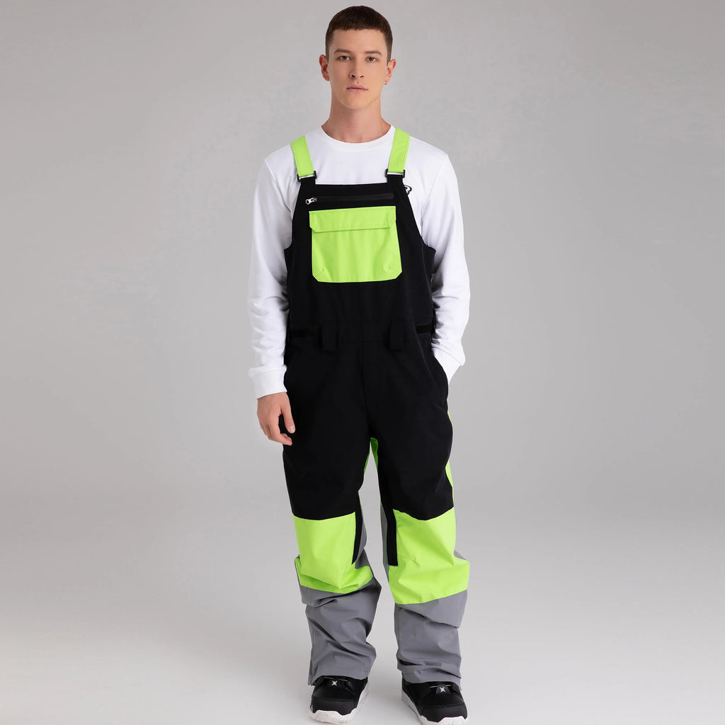 HOTIAN Men Color Block Ski Overall Bib Pants With Adjustable Strap HOTIAN