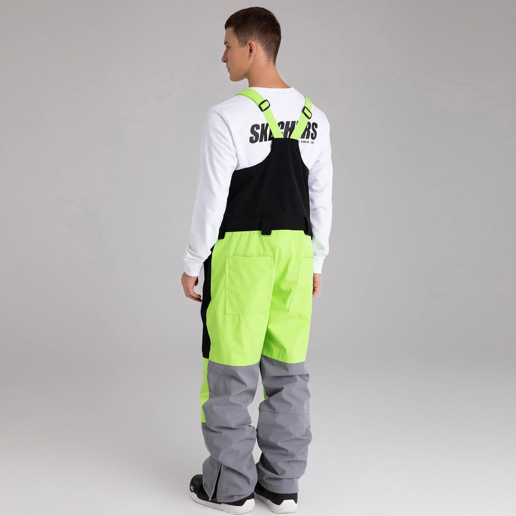 HOTIAN Men Color Block Ski Overall Bib Pants With Adjustable Strap HOTIAN