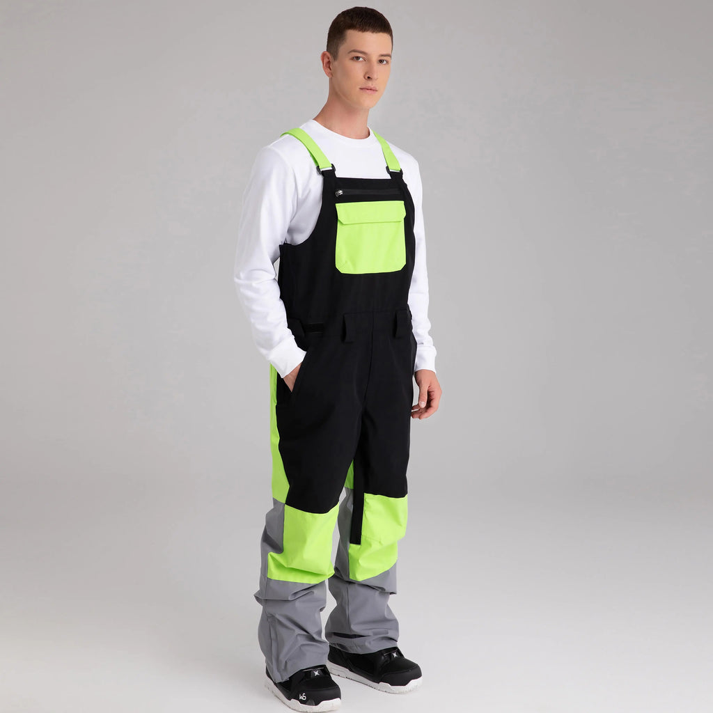 HOTIAN Men Color Block Ski Overall Bib Pants With Adjustable Strap HOTIAN