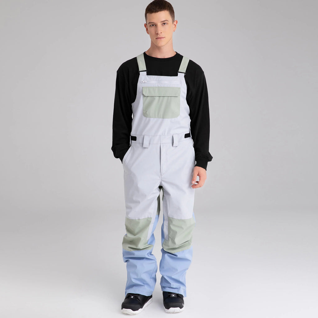 HOTIAN Men Color Block Ski Overall Bib Pants With Adjustable Strap HOTIAN