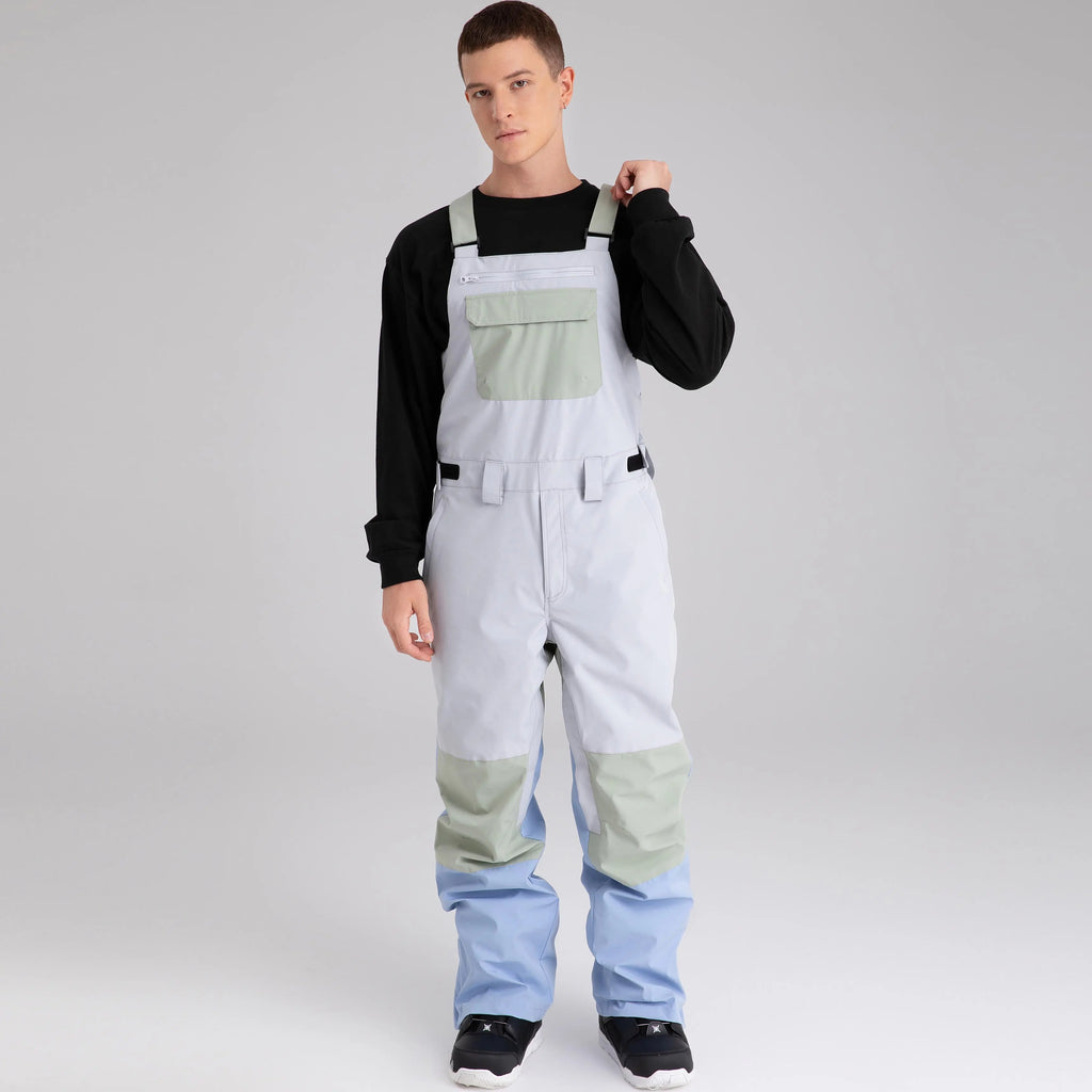 HOTIAN Men Color Block Ski Overall Bib Pants With Adjustable Strap HOTIAN