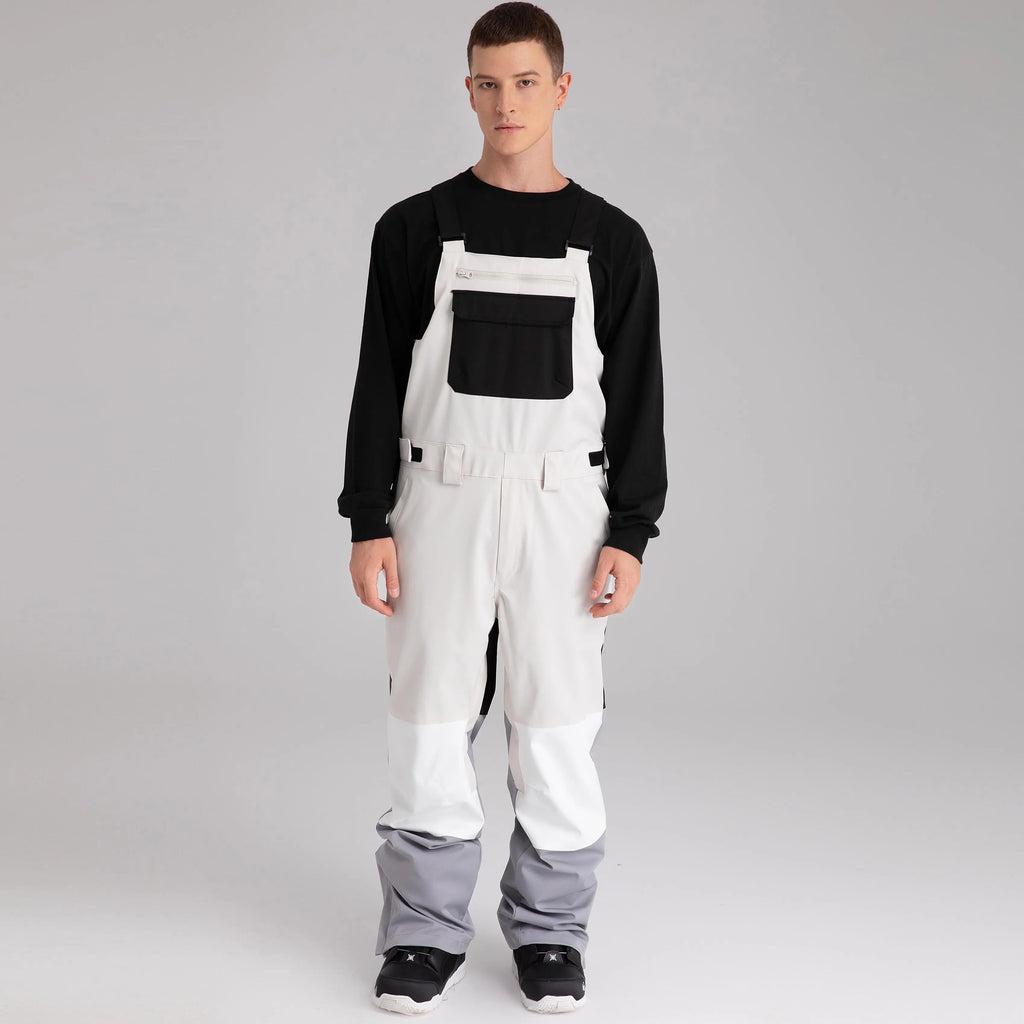 HOTIAN Men Color Block Ski Overall Bib Pants With Adjustable Strap HOTIAN