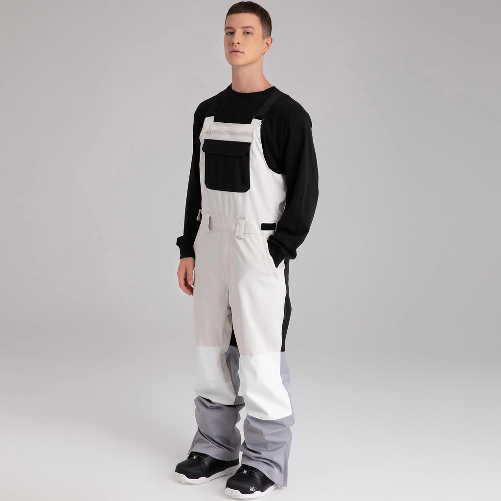 HOTIAN Men Color Block Ski Overall Bib Pants With Adjustable Strap HOTIAN