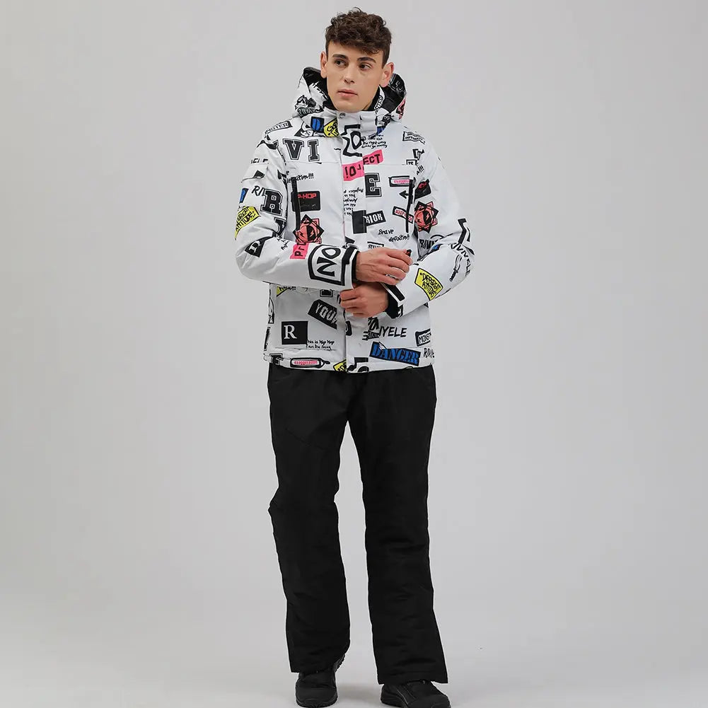 HOTIAN Men Graffiti Graphic Ski Jacket & Pants Set HOTIAN