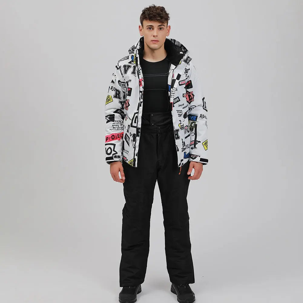 HOTIAN Men Graffiti Graphic Ski Jacket & Pants Set HOTIAN